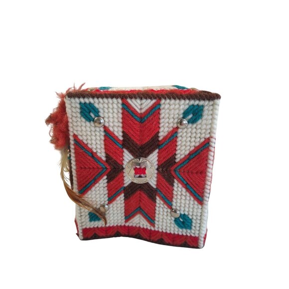 Handmade Southwest Style Needlepoint Tissue Box Cover 6" x 5" Native American - Picture 2 of 6